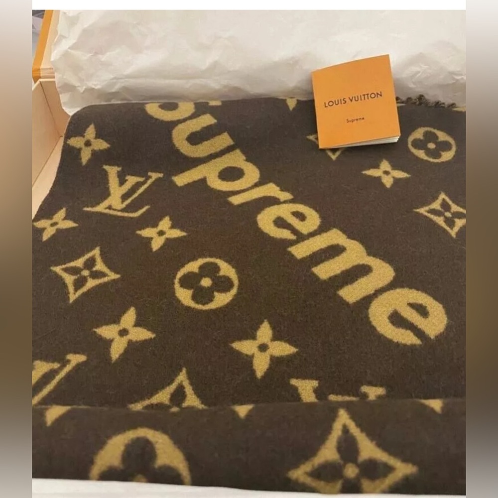 LOUIS VUITTON X SUPREME BROWN CASHMERE SCARF MP1891 MENS WOMENS AUTHENTIC LV